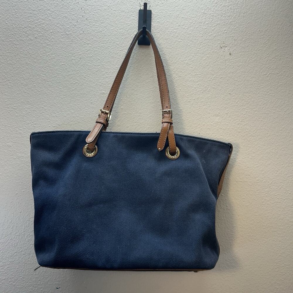 Michael Kors Large Navy Blue Canvas Tote/ Shoulder bag Preppy Summer Beach‎